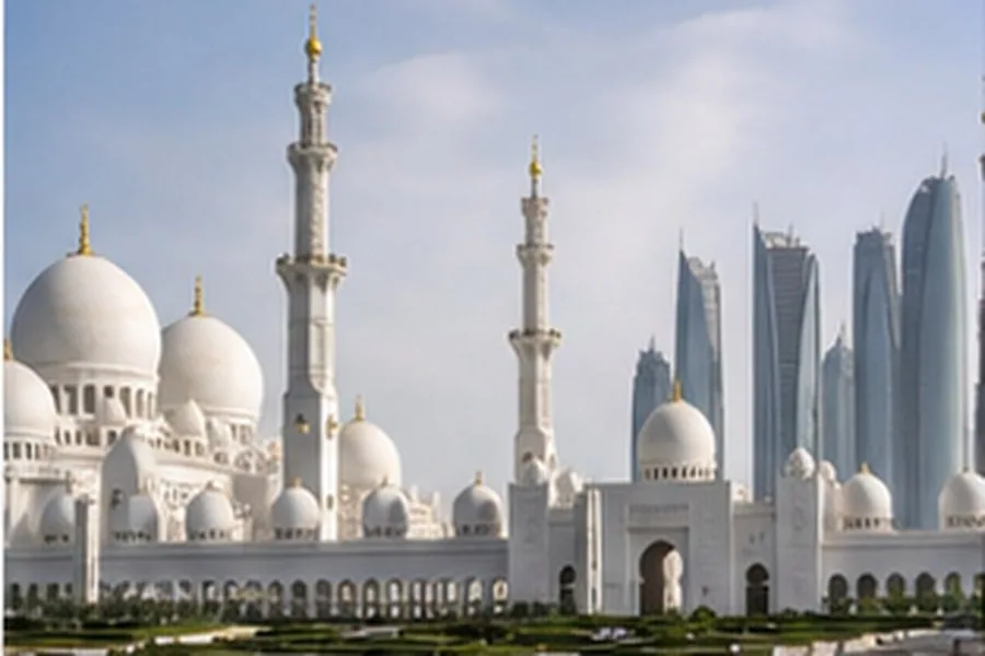Illustration photographique : la grande mosquée Cheikh Zayed à Abou Dabi.