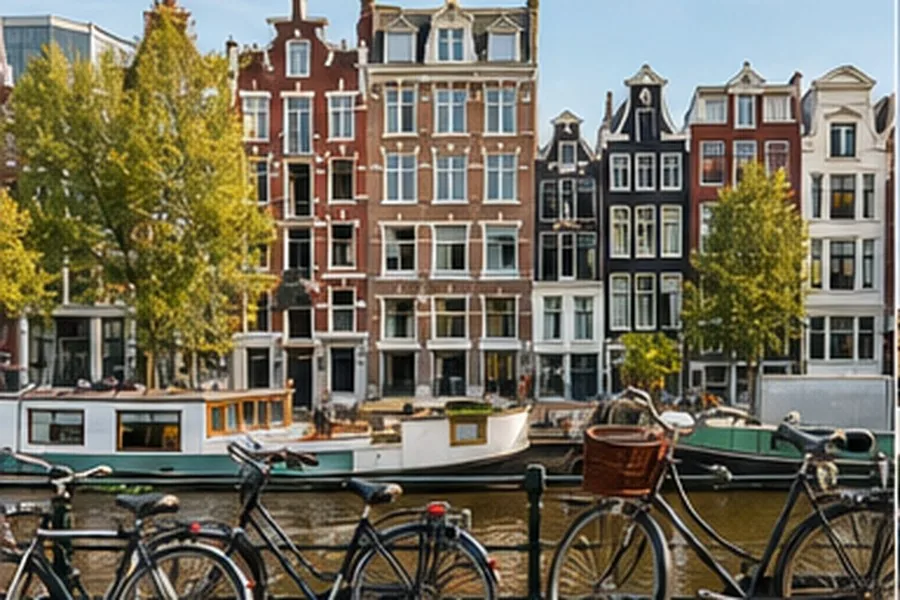 Illustration photographique : les canaux et les maisons historiques d’Amsterdam.