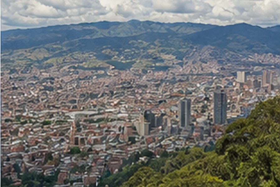 Illustration photographique : Bogotá et les Andes vues depuis Monserrate. Illustration éditoriale, scène imaginaire.