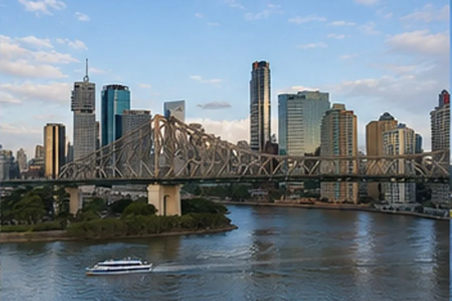 Illustration photographique : la rivière Brisbane, le Story Bridge et la ligne d’horizon.