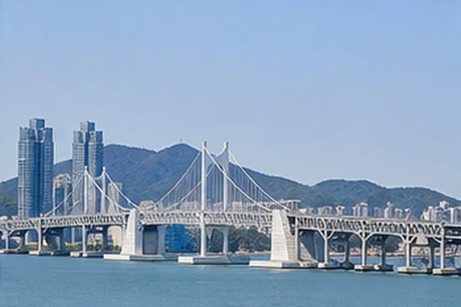 Illustration photographique : le pont Gwangan et le littoral urbain de Busan.