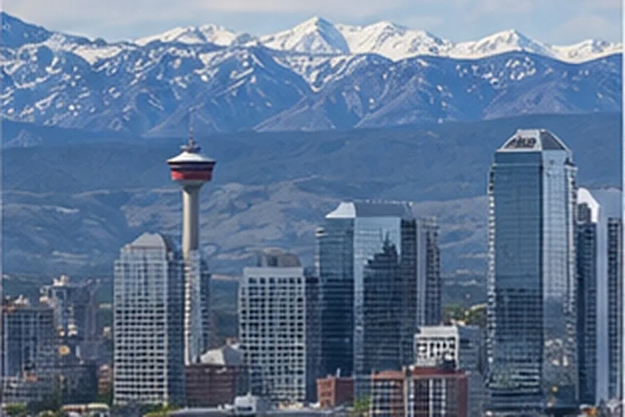 Illustration photographique : la ligne d’horizon de Calgary devant les montagnes Rocheuses.