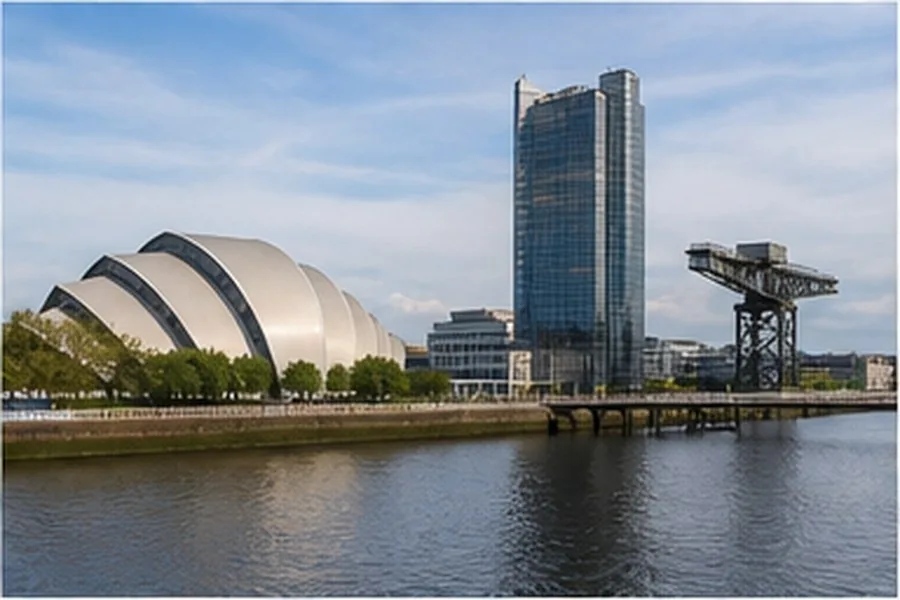 Illustration photographique : le front d’eau de la Clyde et l’architecture de Glasgow.