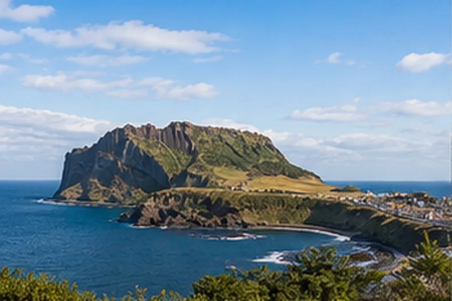 Illustration photographique : le cône volcanique de Seongsan Ilchulbong sur l’île de Jeju.
