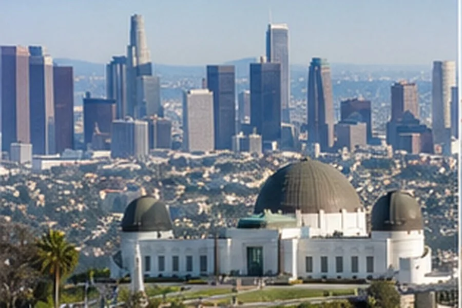 Illustration photographique : Los Angeles et l’observatoire Griffith au milieu des palmiers.