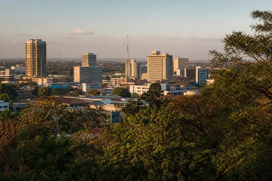 Illustration photographique : une vue éditoriale de Lusaka, Zambie. Illustration éditoriale, scène imaginaire.