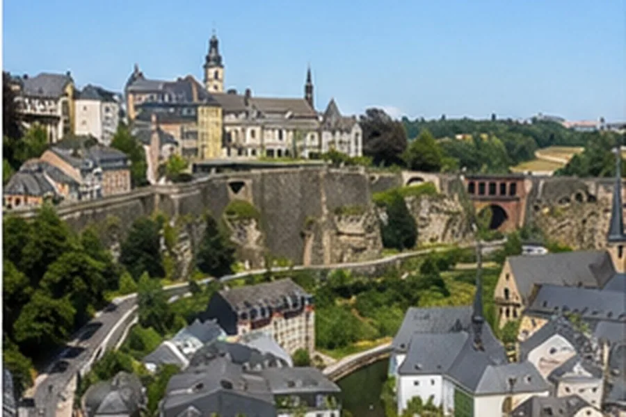 Illustration photographique : les fortifications et la vallée de Luxembourg. Illustration éditoriale, scène imaginaire.