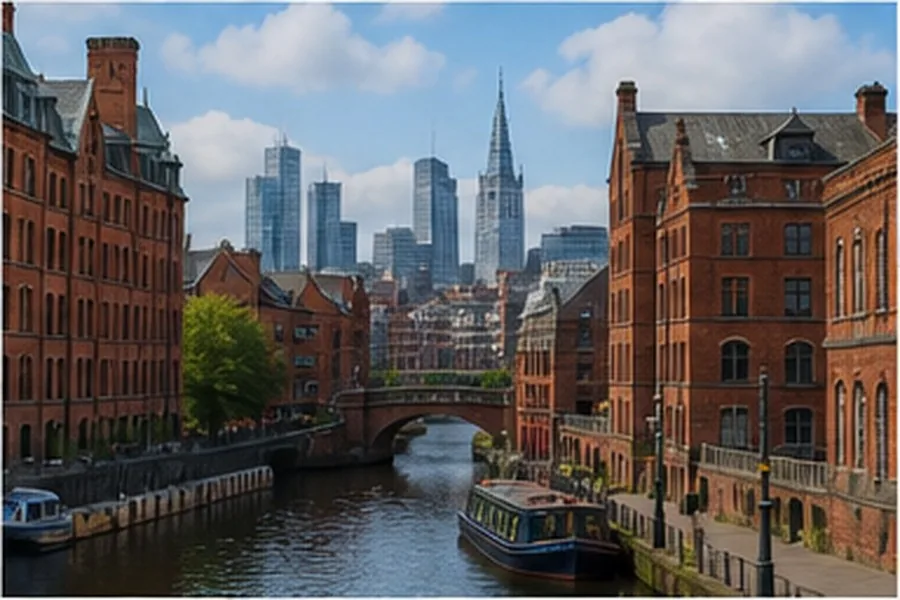 Illustration photographique : les canaux et l’architecture de brique rouge de Manchester.