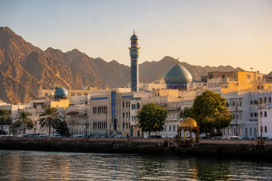 Illustration photographique : une vue éditoriale de Mascate, Oman. Illustration éditoriale, scène imaginaire.