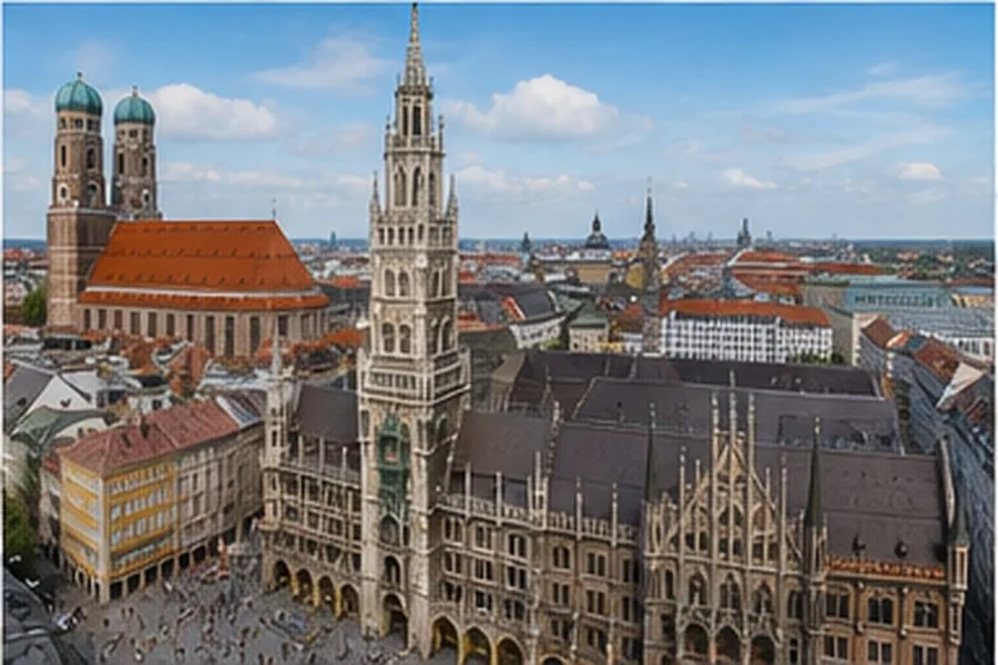 Illustration photographique : le nouvel hôtel de ville sur la Marienplatz de Munich.