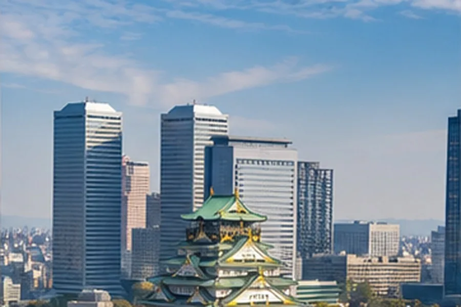 Illustration photographique : le château d’Osaka au cœur de la ville.