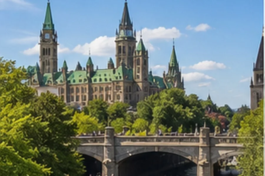 Illustration photographique : la colline du Parlement et le canal Rideau à Ottawa.