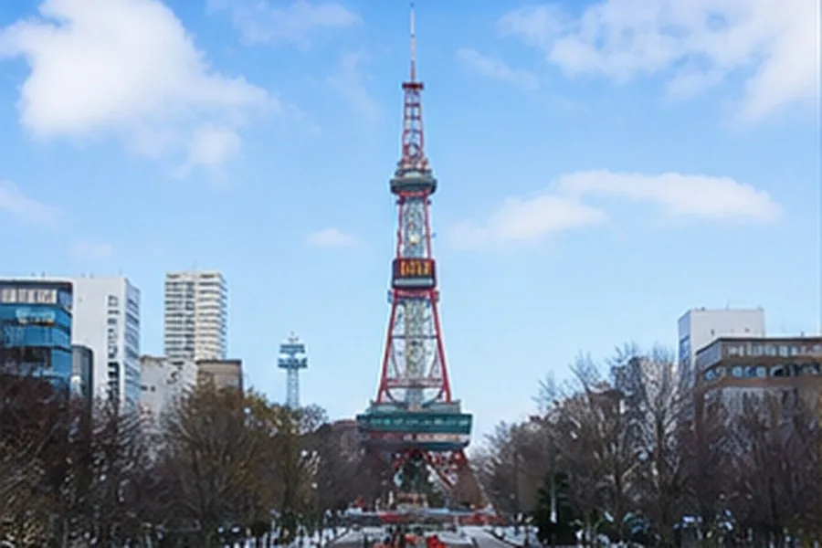 Illustration photographique : le parc Odori et la tour de télévision de Sapporo en hiver.