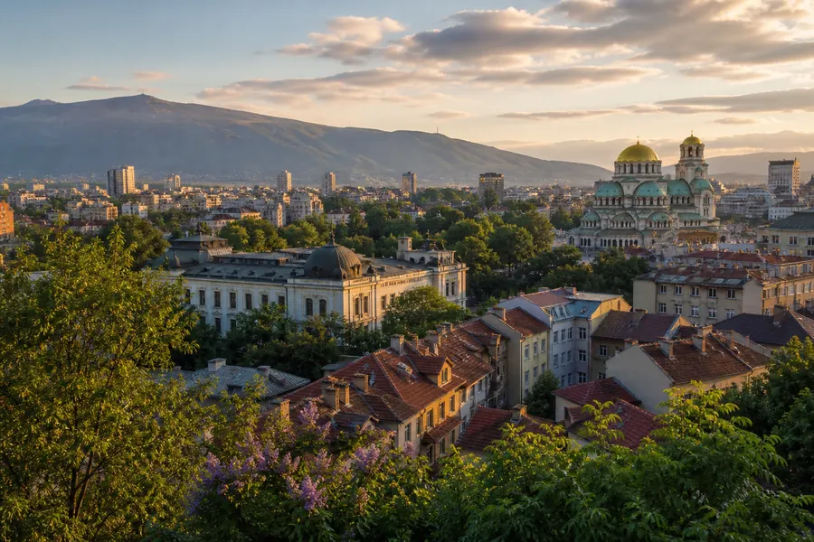 Illustration photographique : une vue éditoriale de Sofia, Bulgarie. Illustration éditoriale, scène imaginaire.